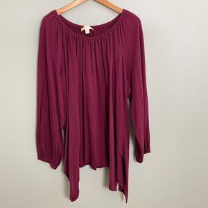 Michael Kors Whimsigoth Blouse Top Asymmetrical Hem Womens 3X Burgundy